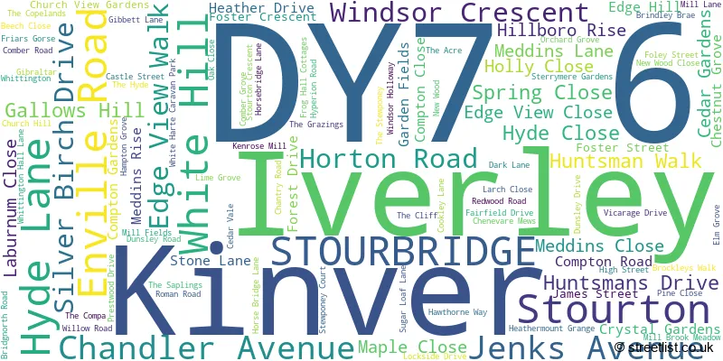 A word cloud for the DY7 6 postcode